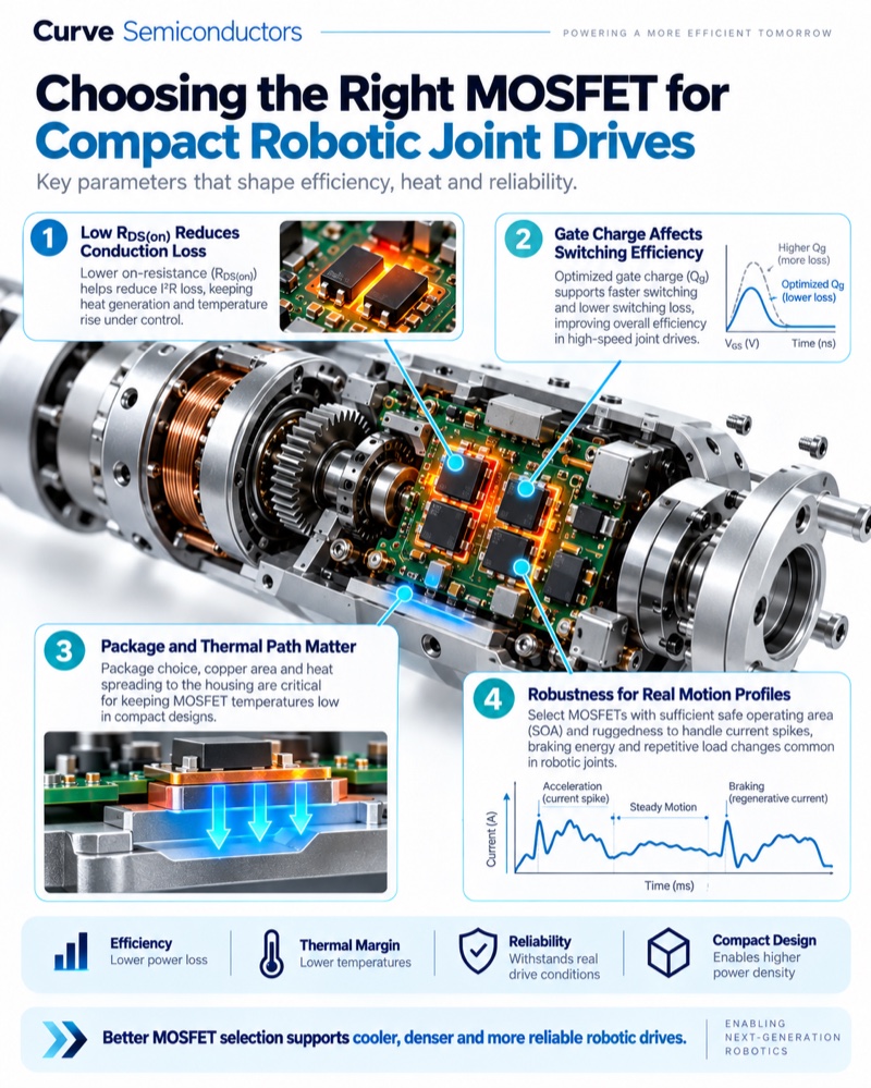 MOSFET selection factors for compact robotic joint drives